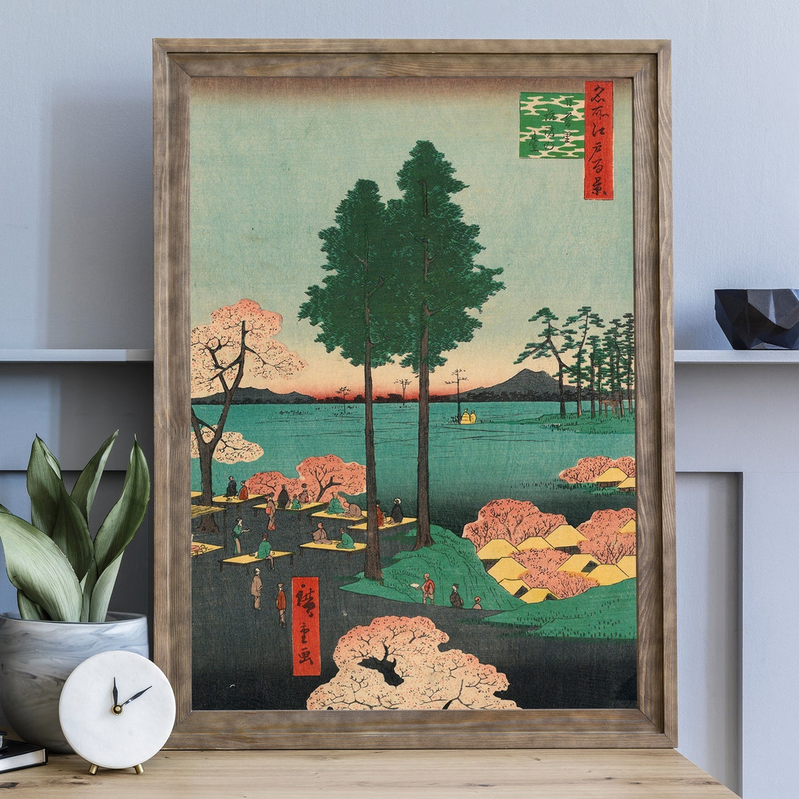 Hiroshige Cherry Blossom Riverside Edo Japanese Woodblock Art Poster - Image 3