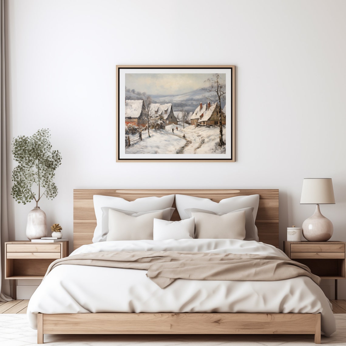 Snow Covered Village With Thatched Cottages Winter Wall Poster - Image 4
