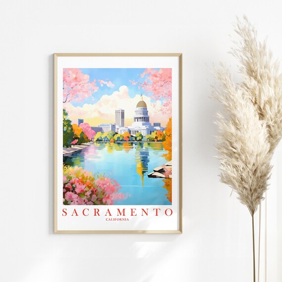 Sacramento California Capitol Cherry Blossom Travel Art Poster