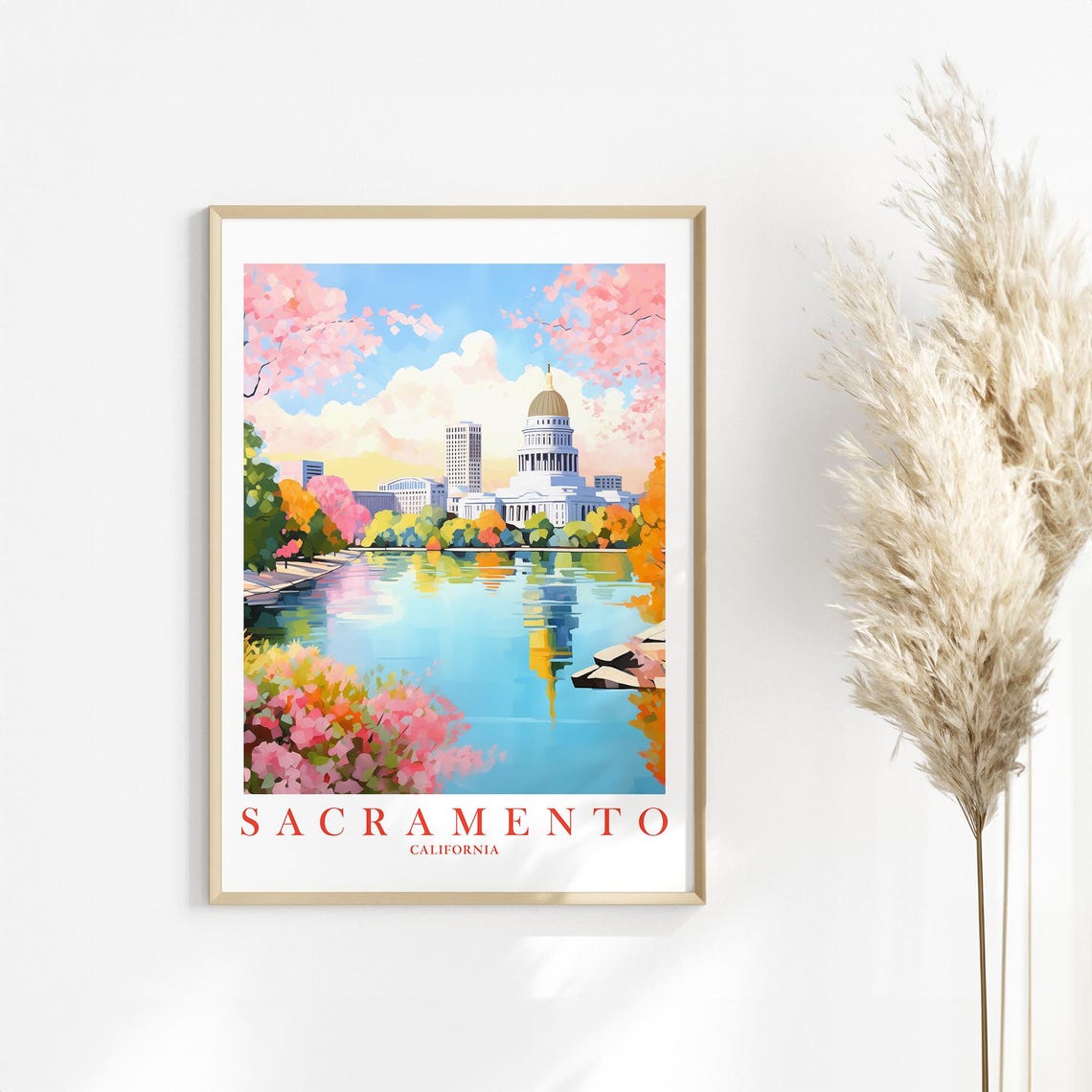 Sacramento California Capitol Cherry Blossom Travel Art Poster
