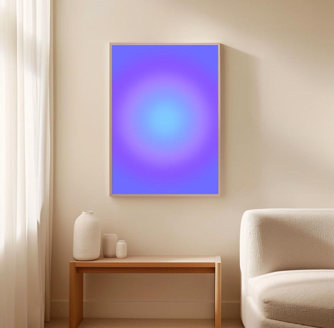 Lavender Blue Aura Gradient Glow Serene Dreamy Abstract Art Poster - Image 2