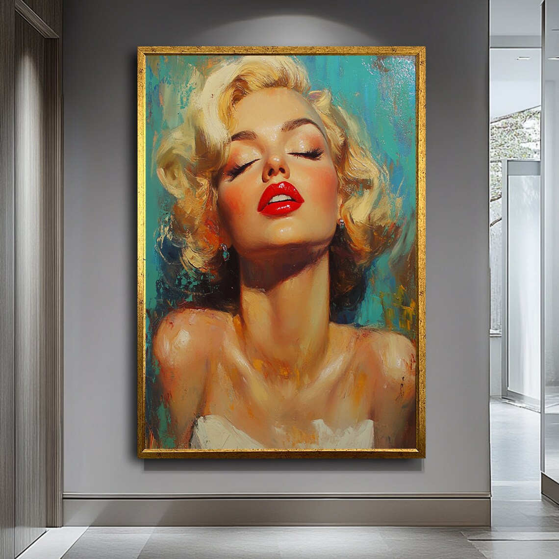 Abstract Blonde Woman With Red Lips Art Print