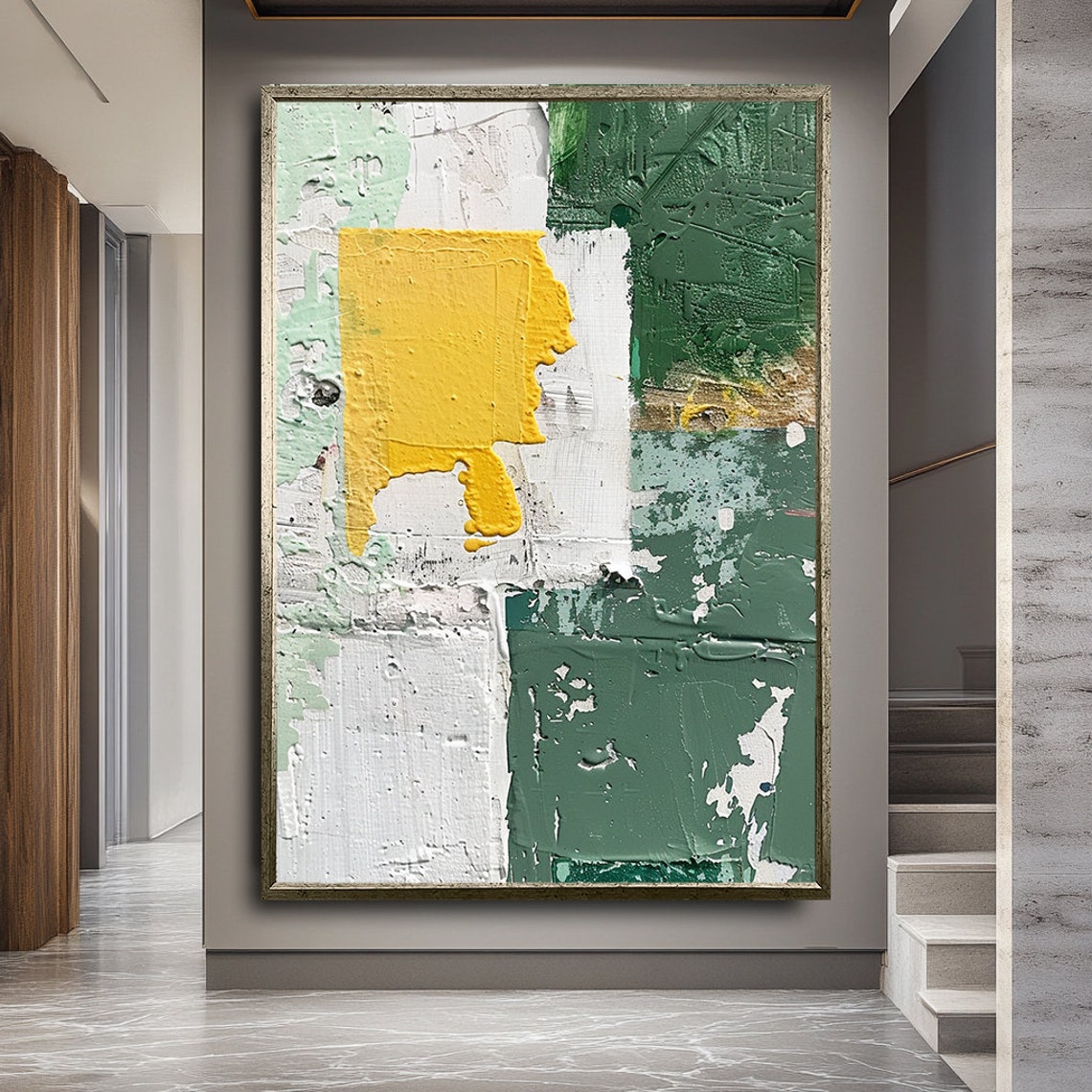 Green White Yellow Abstract Textured Modern Minimalist Art Poster - Image 2