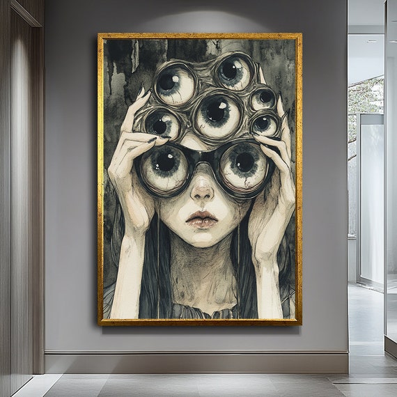 Surreal Multi-Eyed Woman Art Print, Modern Portrait