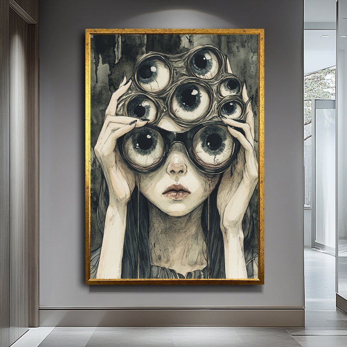 Surreal Multi-Eyed Woman Art Print, Modern Portrait