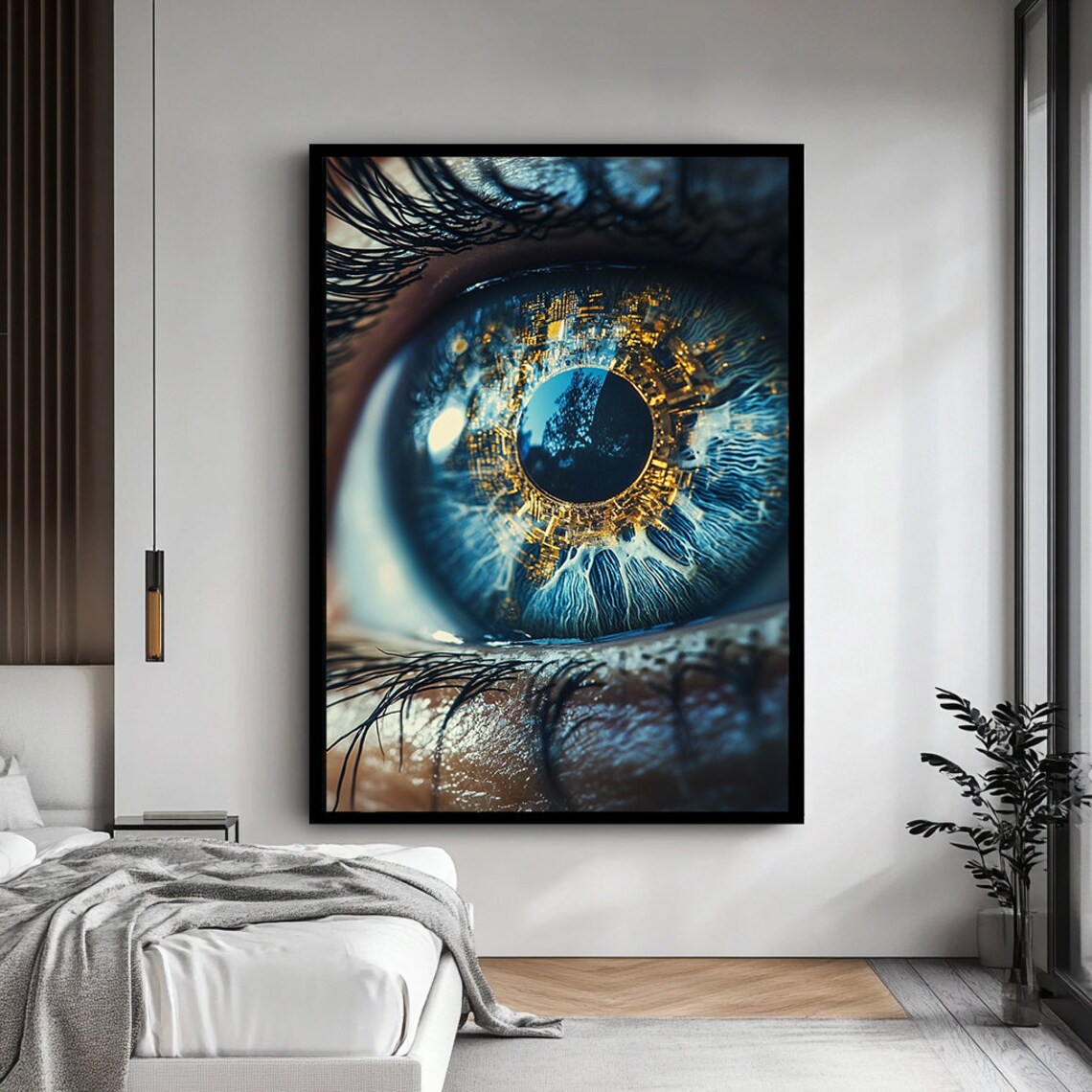 Surreal Blue Eye Macro Golden Circuit Iris Close Up Photography Poster - Image 4