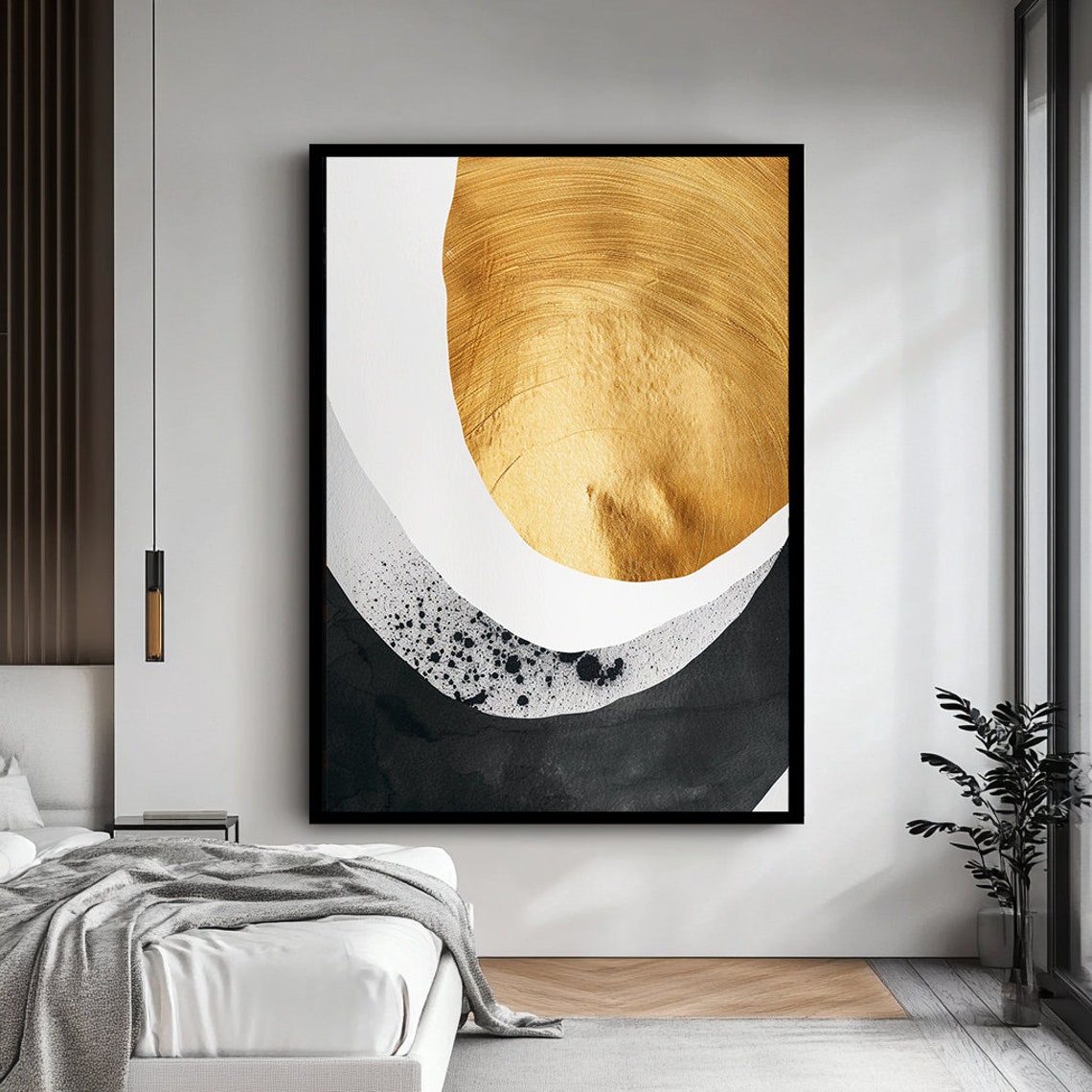 Modern Abstract Art Gold Gray Black And White Abstract Art Modern Geometric Print Elegant Neutral Wall Decor - Image 4