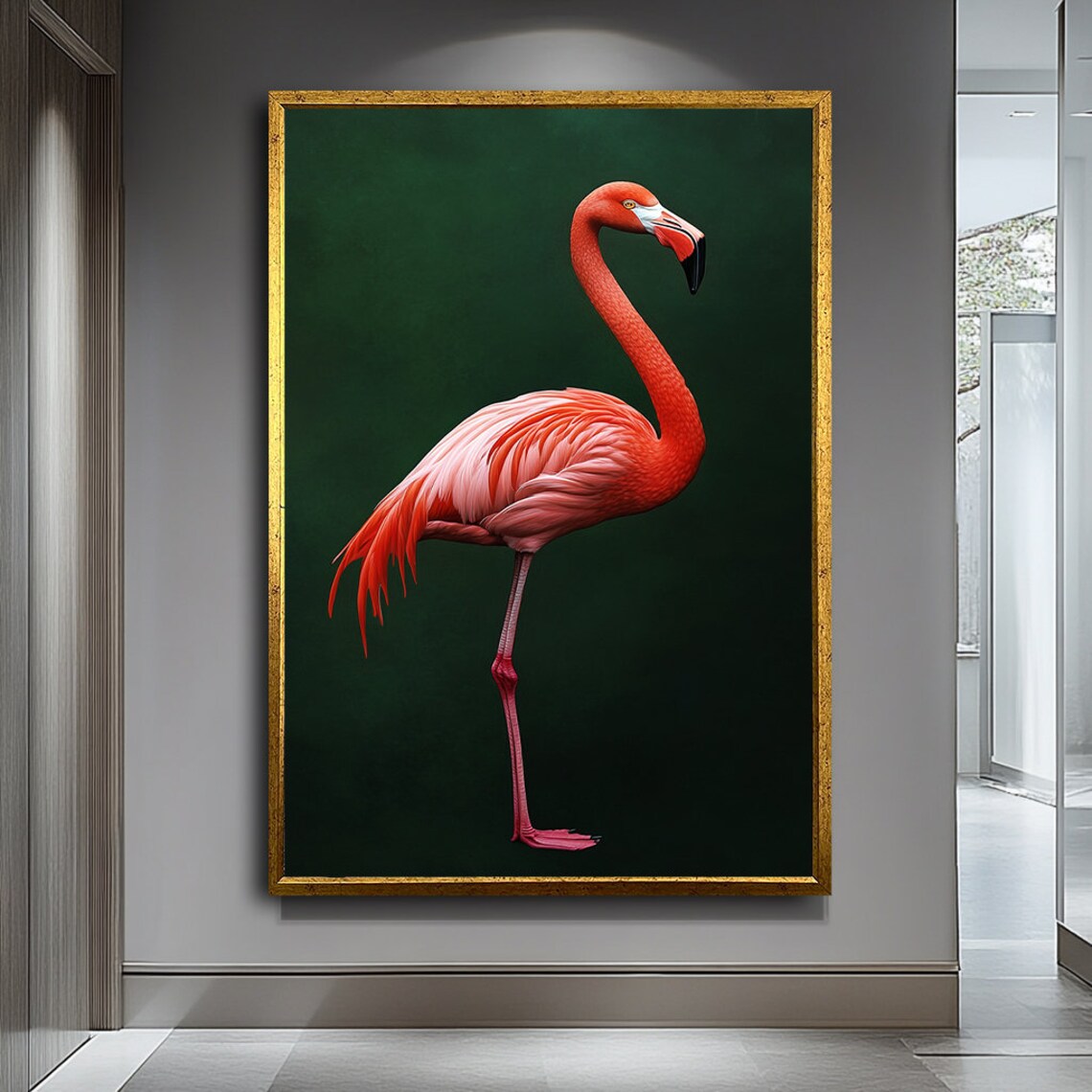 Pink Flamingo Wall Art, Modern Tropical Bird Print