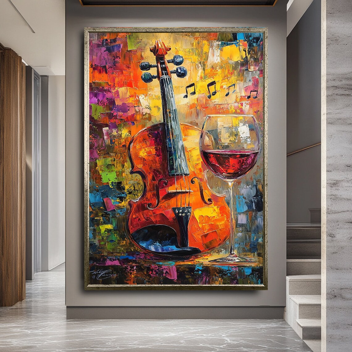 Violin and Wine Art Print, Elegant Music Decor