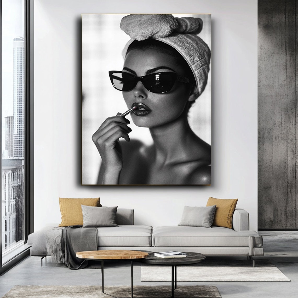 Lipstick Woman Art Sexy Female Portrait Seductive Woman Applying Lipstick Art Glamorous And Bold Wall Decor Feminine Beauty Print - Image 3