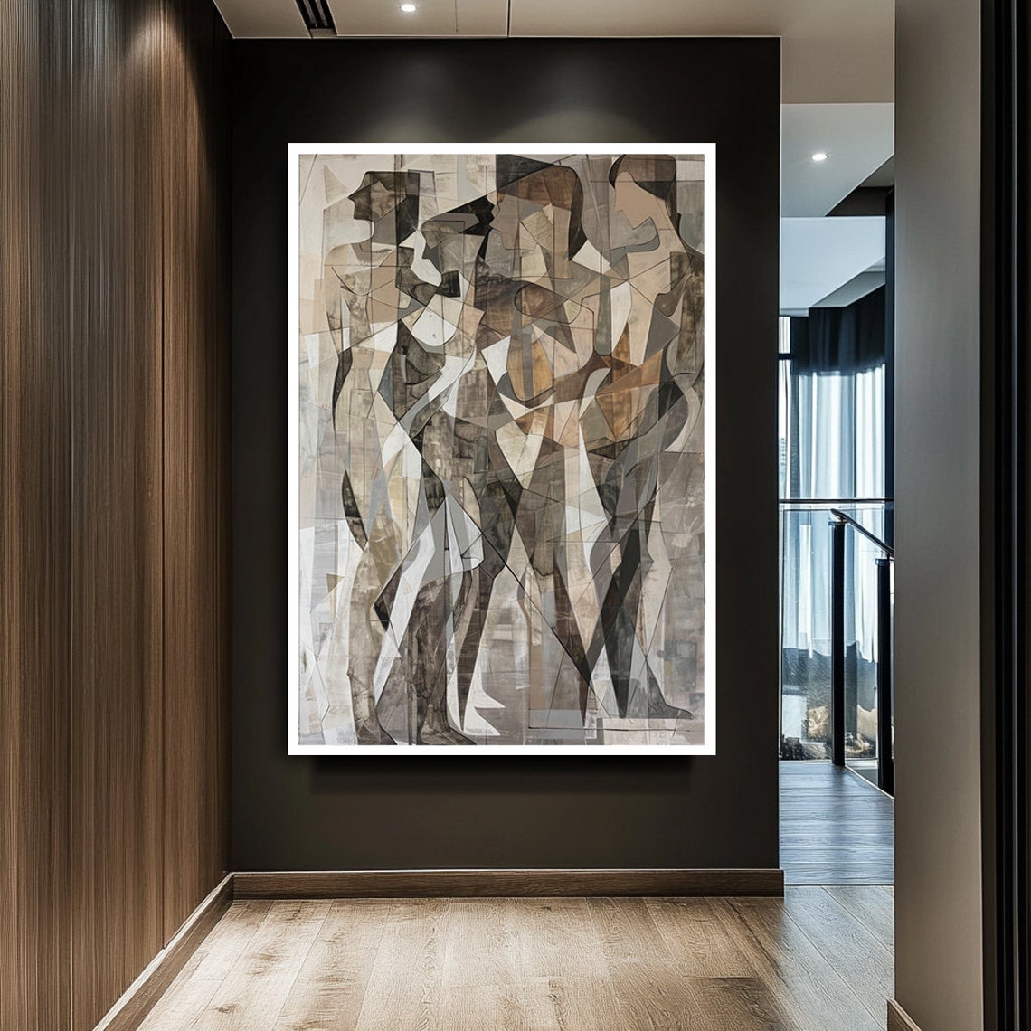 Cubist Abstract Human Figures Beige Brown Neutral Modern Art Poster - Image 2