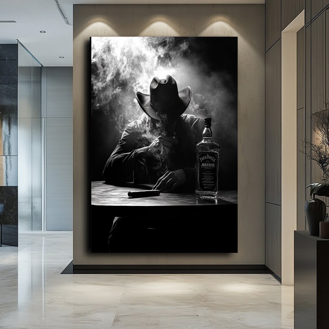 Mysterious Man Drinking Alcohol Portrait Art