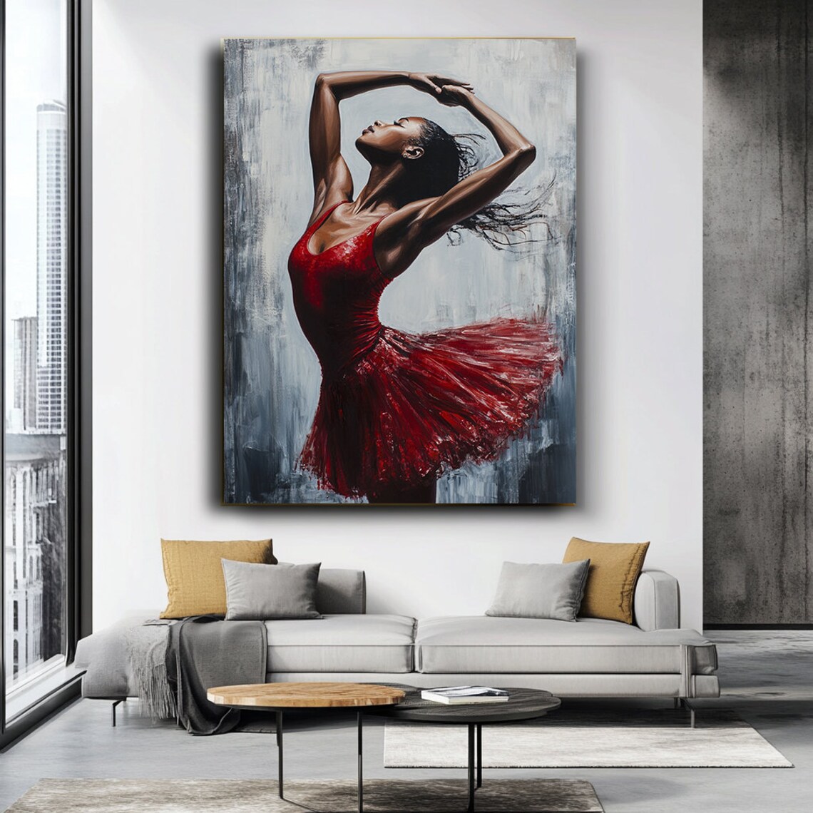 Ballerina In Red Dress Arms Arched Overhead Elegant Dance Painting Art Poster - Image 3