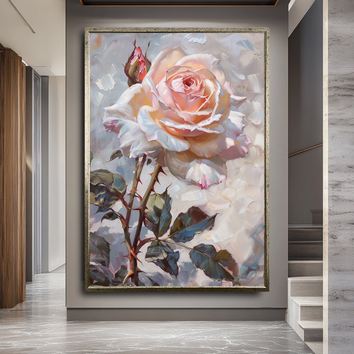 Blush Pink Rose Oil Painting Delicate Floral Close-Up Poster - Image 2