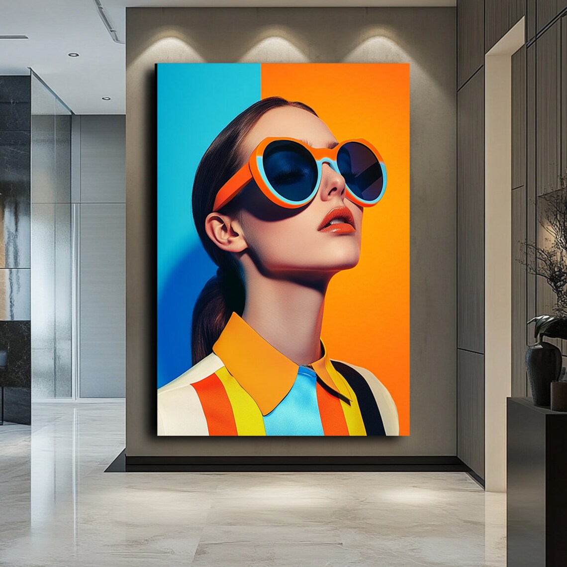 Pop Art Woman With Oversized Orange Sunglasses Bold Retro Fashion Wall Poster