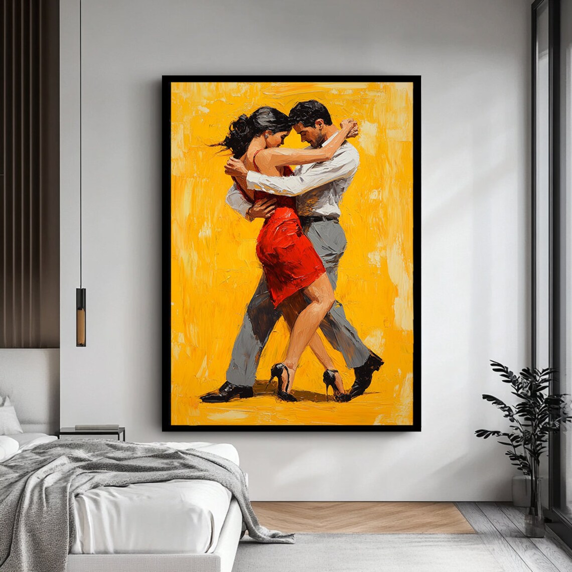 Tango Dancing Couple Red Dress Golden Background Passionate Dance Art Wall Poster - Image 4