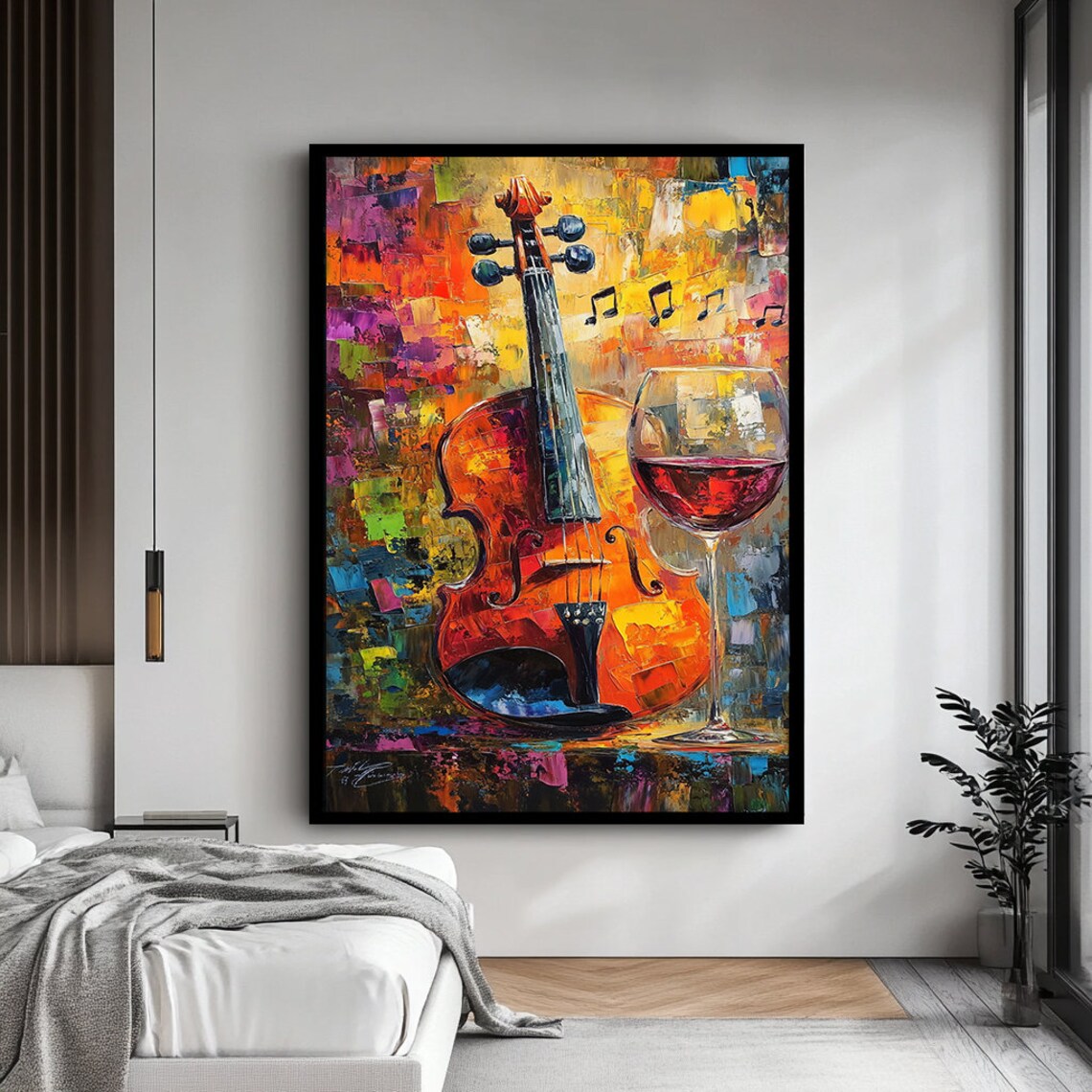 Violin and Wine Art Print, Elegant Music Decor - Image 4