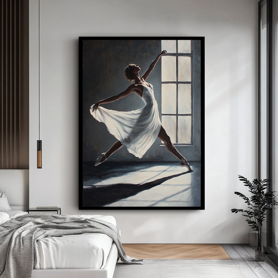 Ballet Dancer White Dress Dancing Window Light Graceful Ballerina Wall Art - Image 4
