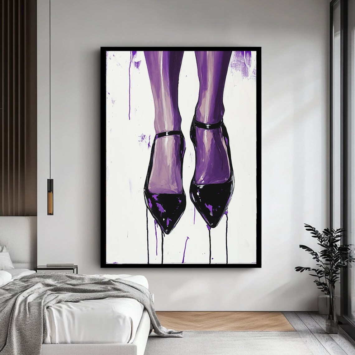 Fashion Illustration Purple Legs Black Heels Dripping Paint Modern Art Wall Poster - Image 4