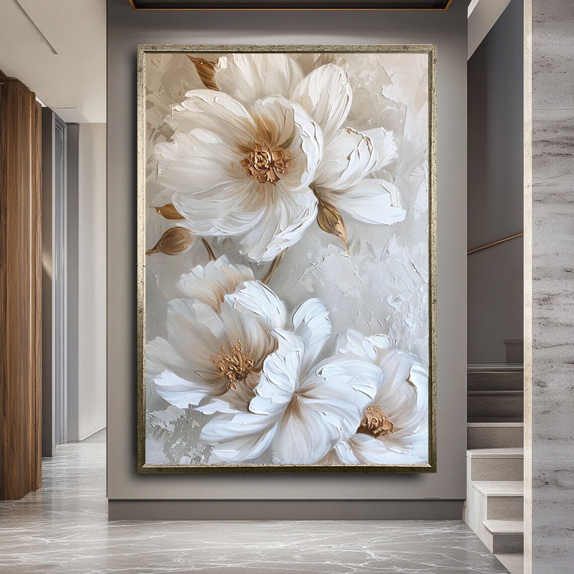 White Peonies Gold Frame Elegant Floral Botanical Art Wall Poster - Image 2