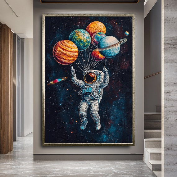 Astronaut Graffiti Art Print, Modern Space Decor