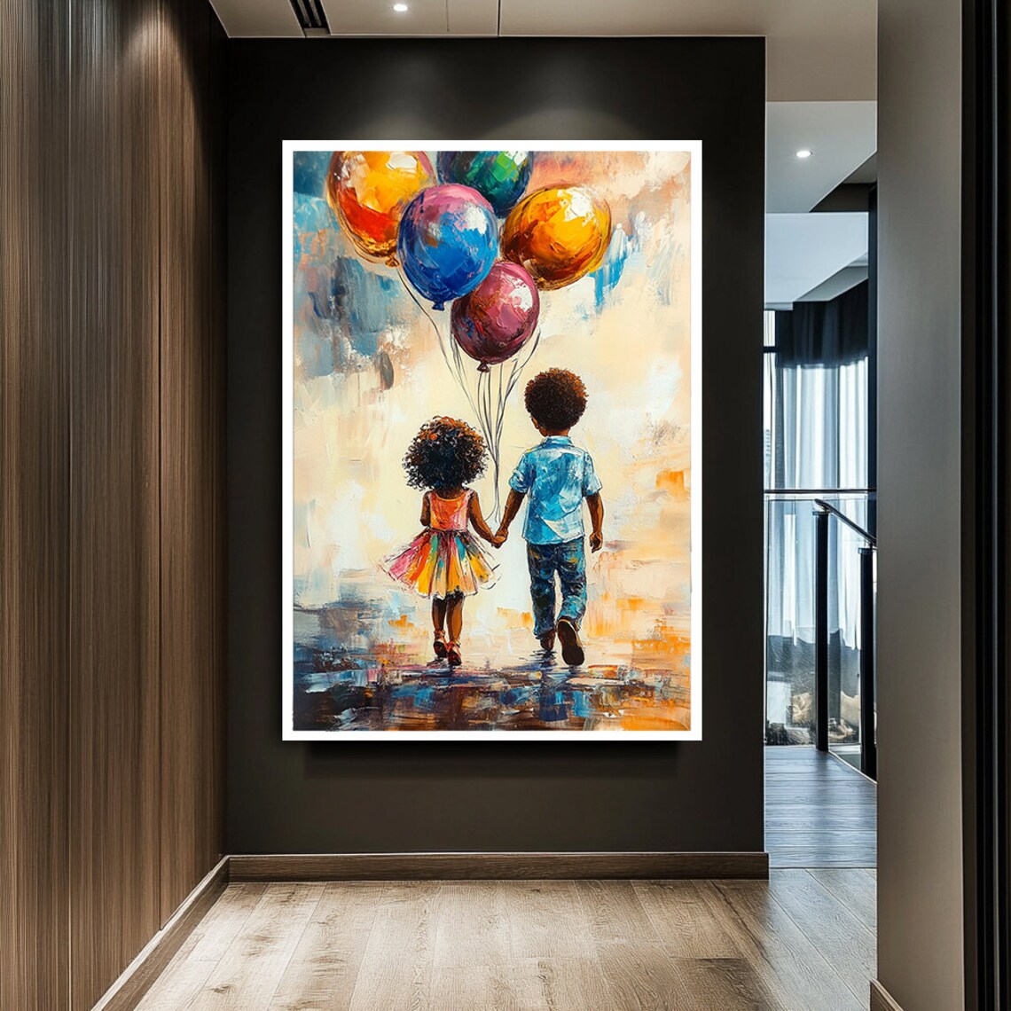 Boy And Girl Holding Hands Colorful Balloons Rainbow Tutu Art Poster - Image 2