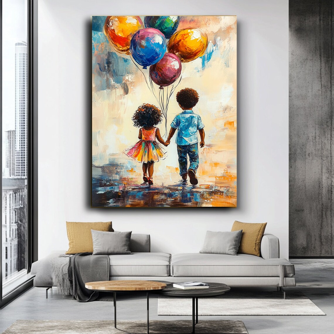 Boy And Girl Holding Hands Colorful Balloons Rainbow Tutu Art Poster - Image 3