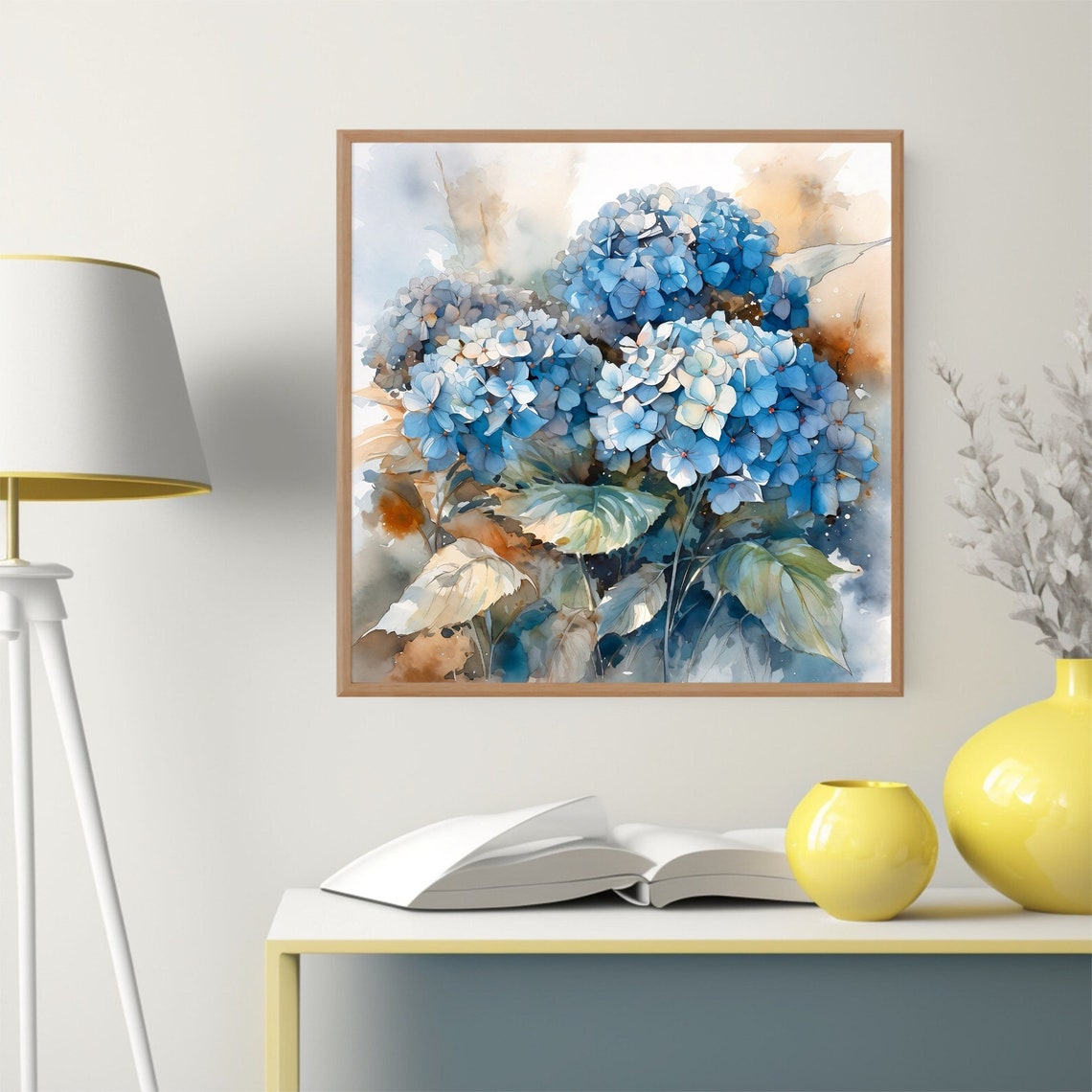 Vivid Blue Hydrangea Blossoms Cluster Soft Watercolor Floral Poster - Image 5