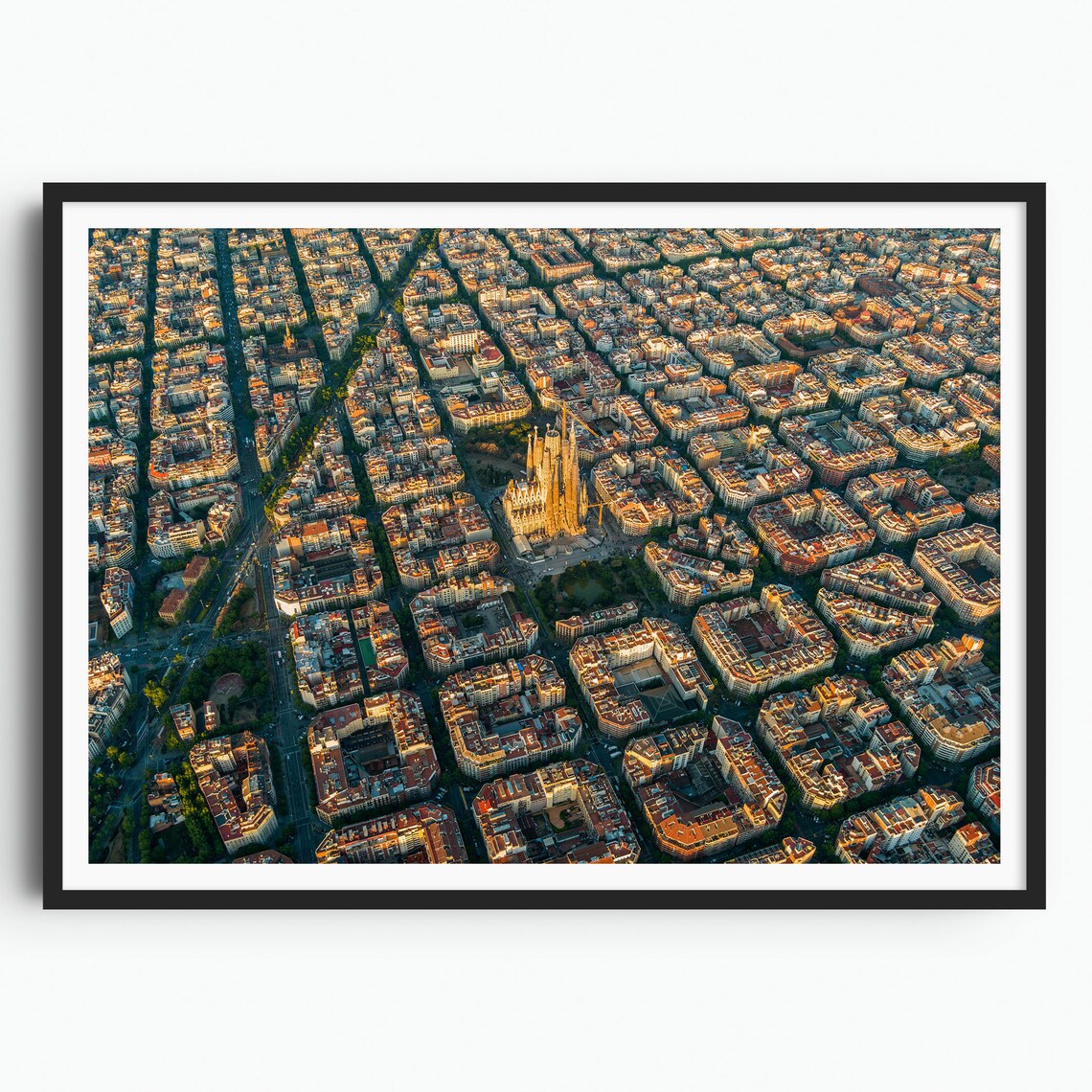 Sagrada Familia Aerial Daytime City Blocks Barcelona Skyline Poster