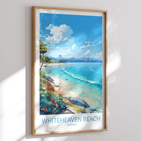 Whiteheaven Beach Australia Hidden Cove Waves Headlands Jungle Poster