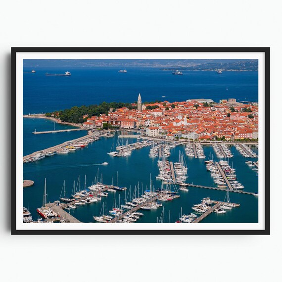 Izola Slovenia Marina Full Of Boats With Old Town And Sea Poster