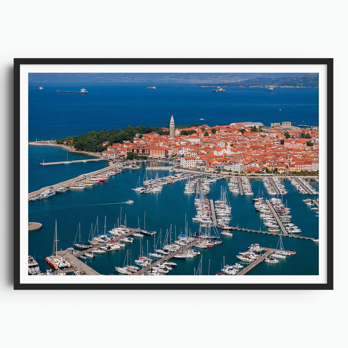Izola Slovenia Marina Full Of Boats With Old Town And Sea Poster