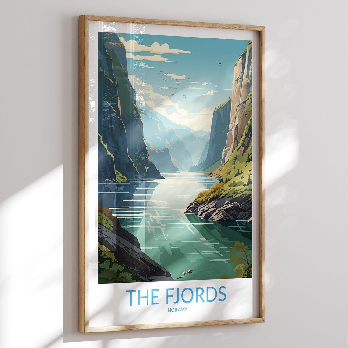 The Fjords Norway Narrow Gorge Emerald Water Soaring Birds Poster