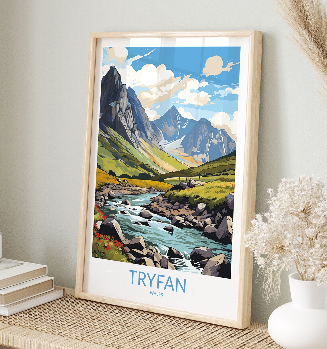 Tryfan Wales Rugged Rocky Peaks River Valley Scene Art Poster