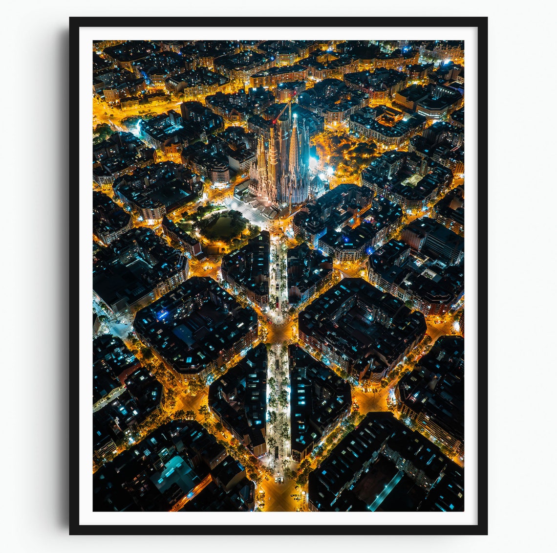 Barcelona Travel Poster La Sagrada Familia Photography Print City Architecture Photo Wall Art Spain Print Gaudi Art Night City
