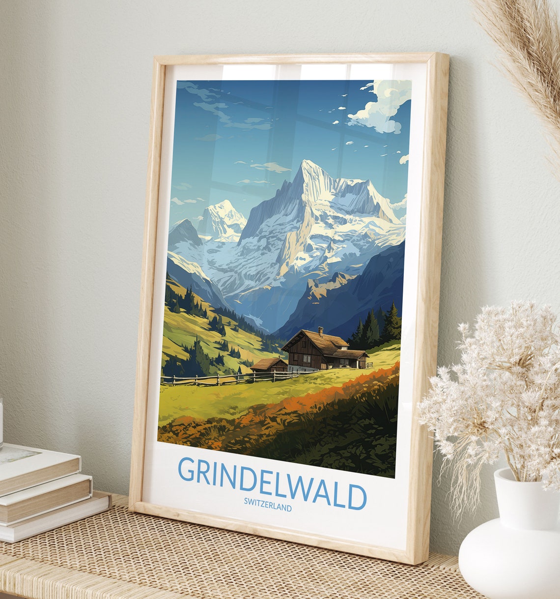 Grindelwald Switzerland Wooden Alpine Cabins Mountain View Poster