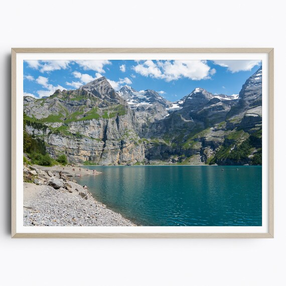 Oeschinensee Print Bernese Oberland Lake Switzerland Print Swiss Alps Mountain Wall Art Travel Poster Travel Gift Photography