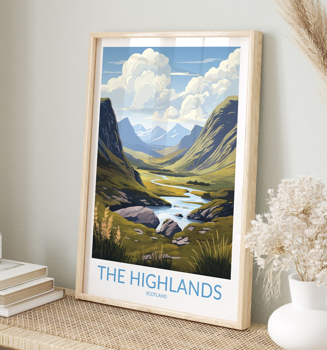 The Highlands Scotland Green Valley River Rocky Mountains Poster