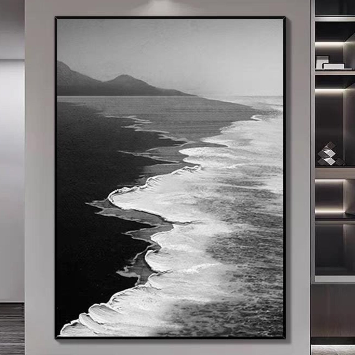 Black And White Ocean Waves Abstract Art Print