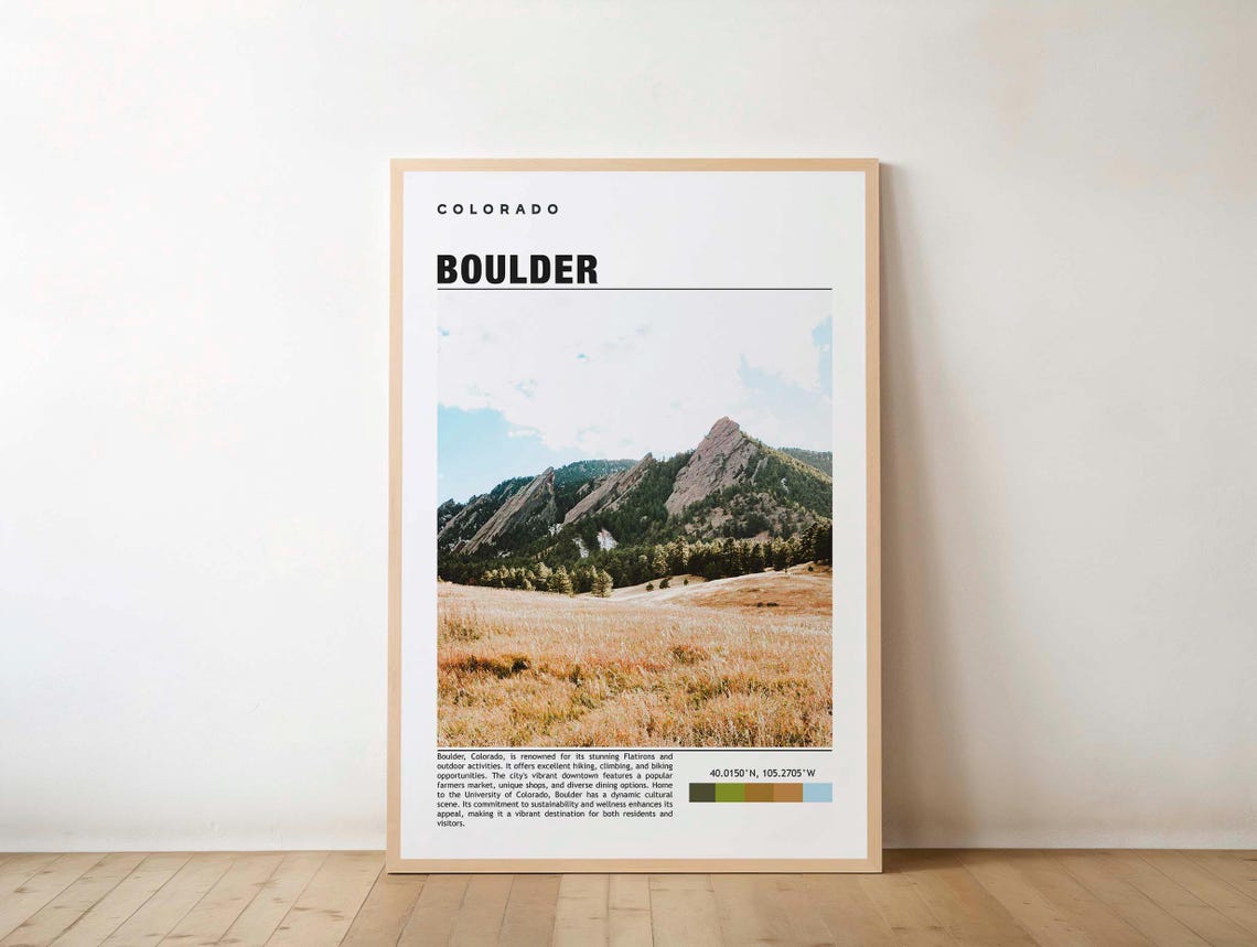 Boulder Print Travel Poster Colorado Art Scenic Mountains Outdoor Adventure Vibrant City Hiking Trails Nature Beauty Rocky Mountain