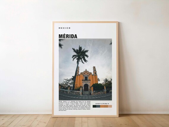 Mrida Print Travel Poster Mexican Art Colonial Architecture Vibrant City Scenic Streets Cultural Heritage Yucatn Charm Mexico