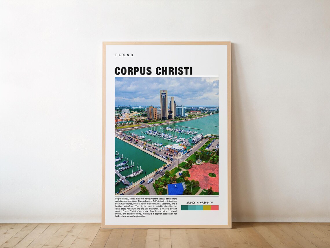 Corpus Christi Texas Aerial Marina Harbor Skyline Travel Photo Poster