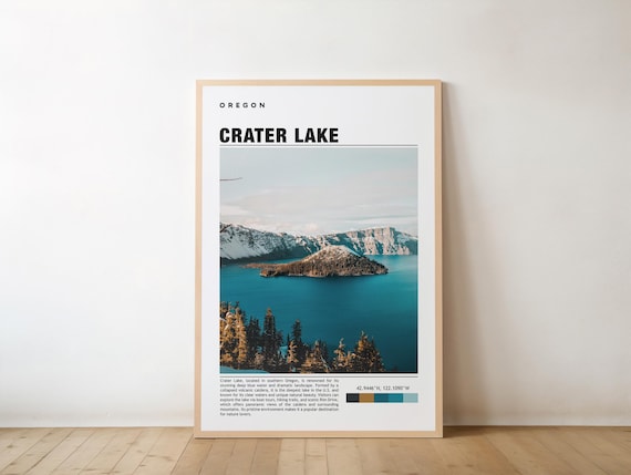 Crater Lake Oregon Deep Blue Water Volcano Rim Travel Poster