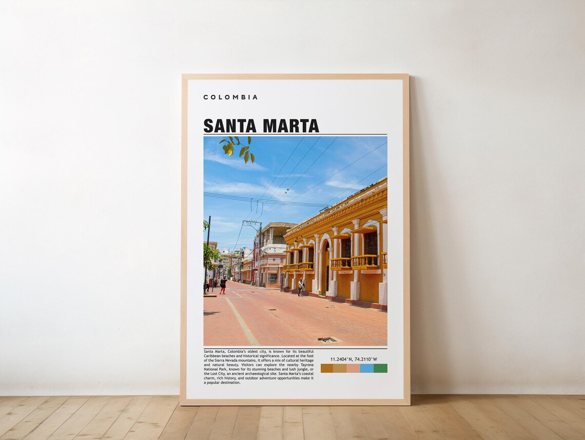 Santa Marta Colombia Colonial Street Colorful Facades Travel Poster