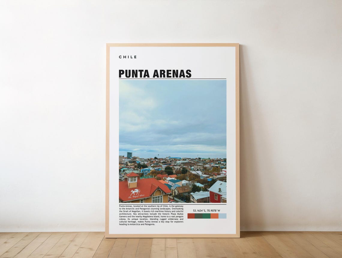 Punta Arenas Print Travel Poster Chilean Art Patagonian Landscape Scenic Views Historic City Strait Of Magellan Cultural Heritage