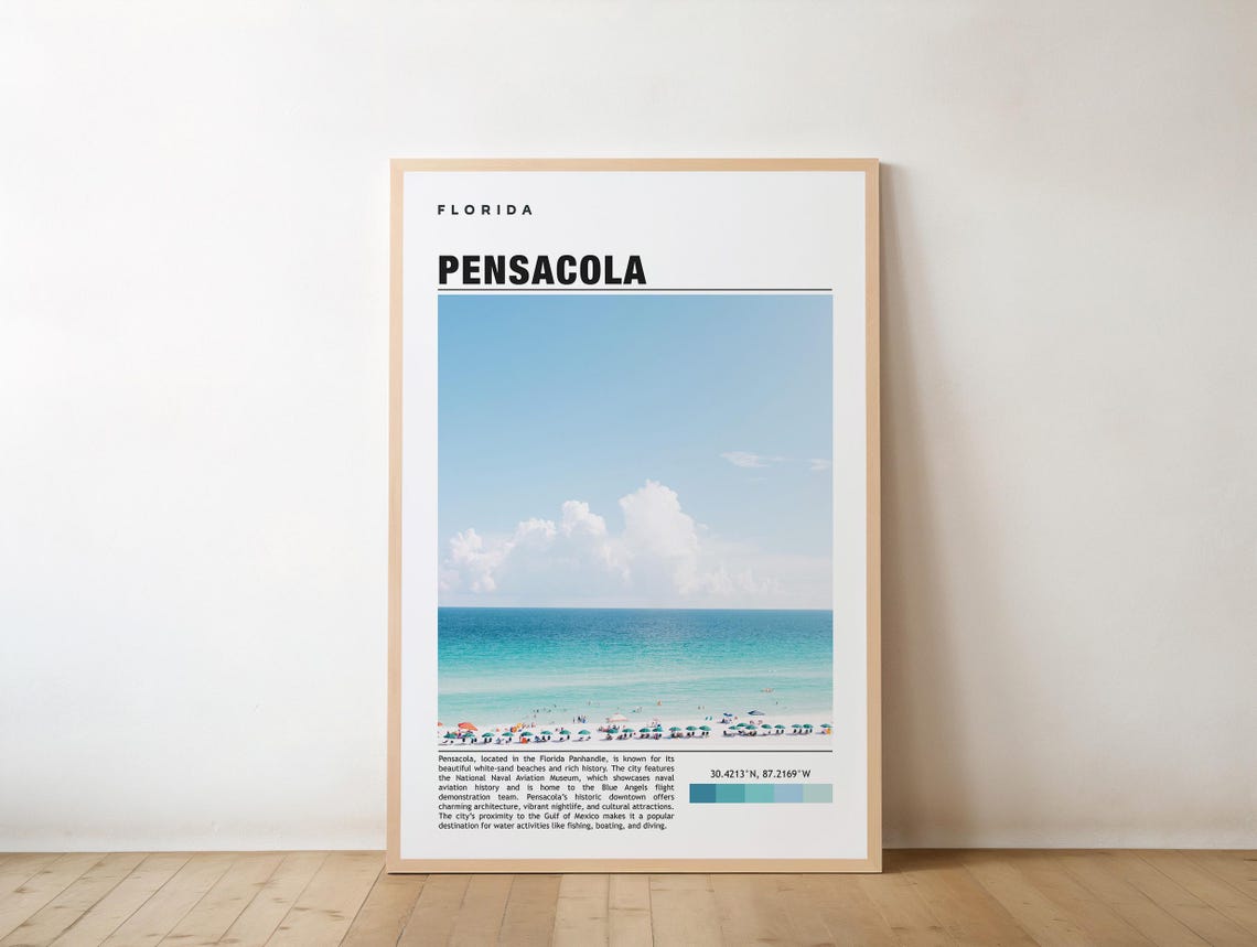 Pensacola Florida Gulf Coast Beach Umbrellas Travel Photo Poster