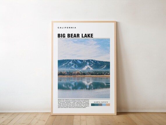 Big Bear Lake Print Poster Travel Wall Art Scenic Mountain View Nature Decor Landscape Outdoor Adventure
