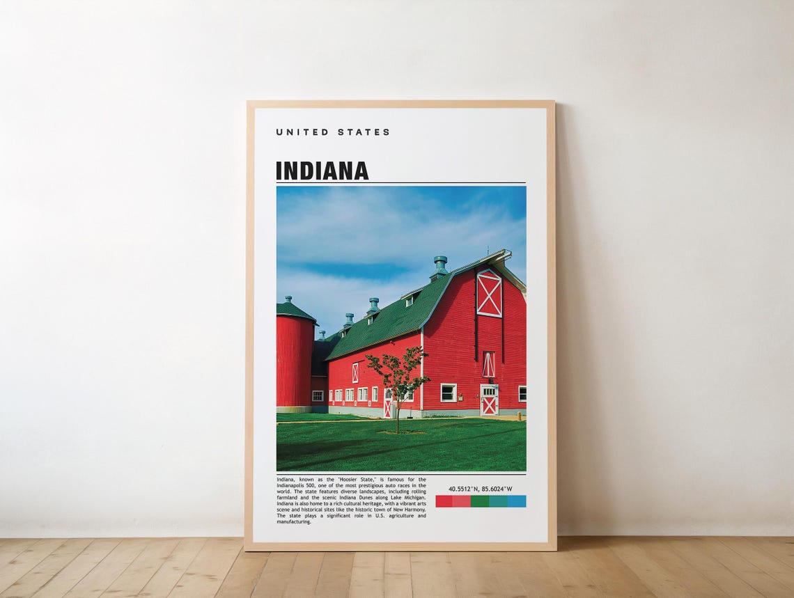 Indiana Hoosier State Classic Red Barn Farm Photo Art Poster