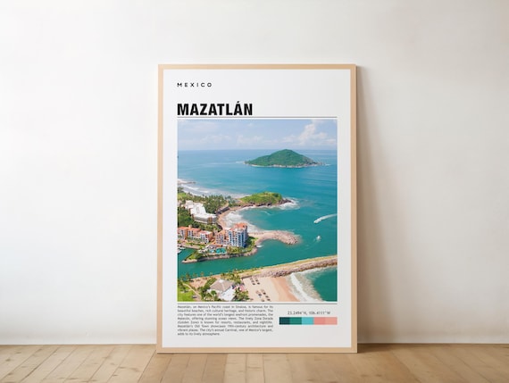 Mazatlan Mexico Aerial Beach Resort Island Coast Pacific Travel Poster