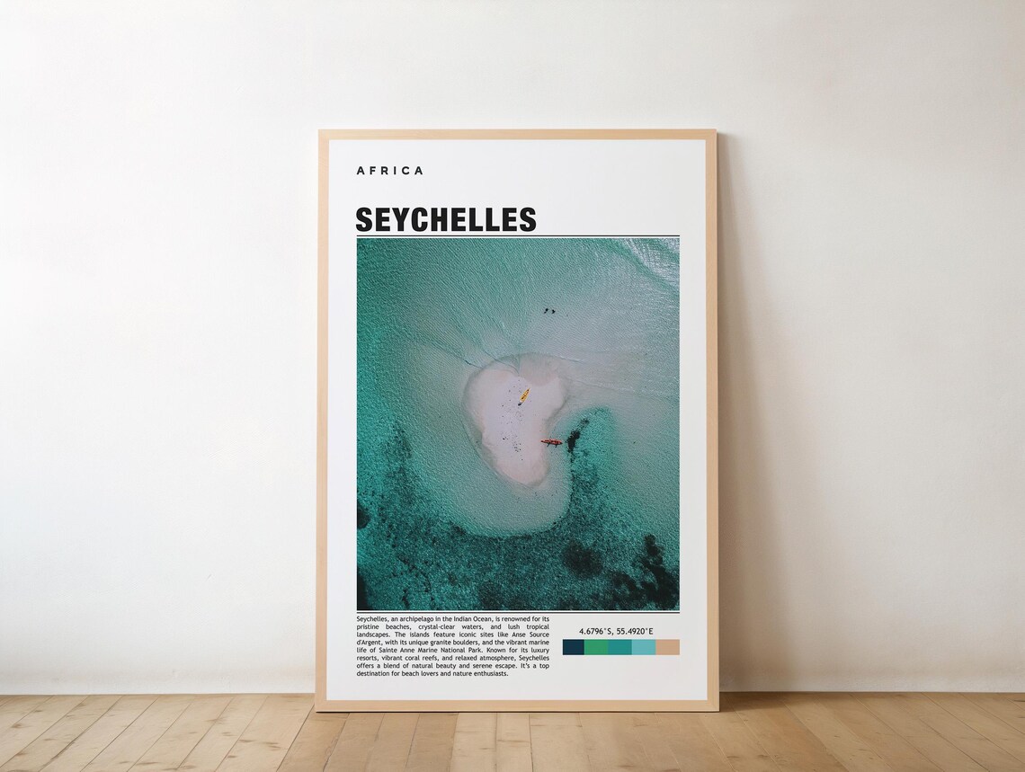 Seychelles Aerial Sandbank Island Turquoise Lagoon Photography Poster